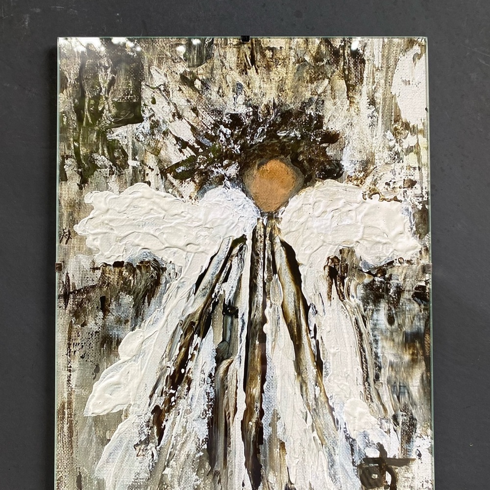 Abstract Angel Wall Art Print Framed-Browns and White made from my original art.